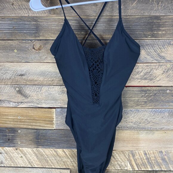 Xhilaration Other - Xhilaration Women's Size XL Black One Piece Swimsuit With Crochet Chest Area